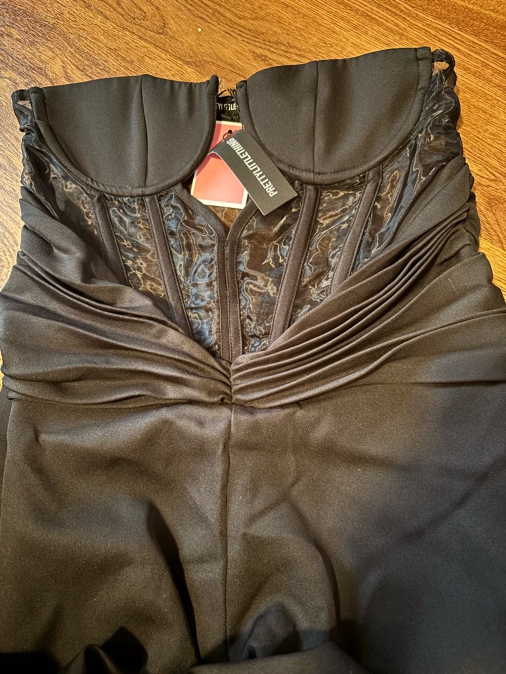 PrettyLittleThing Black Strapless Lace-Panel Corset Jumpsuit